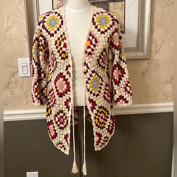 Johnny Was Granny Square Crochet Stevie Cardigan Sweater Size Medium - Picture 4 of 9